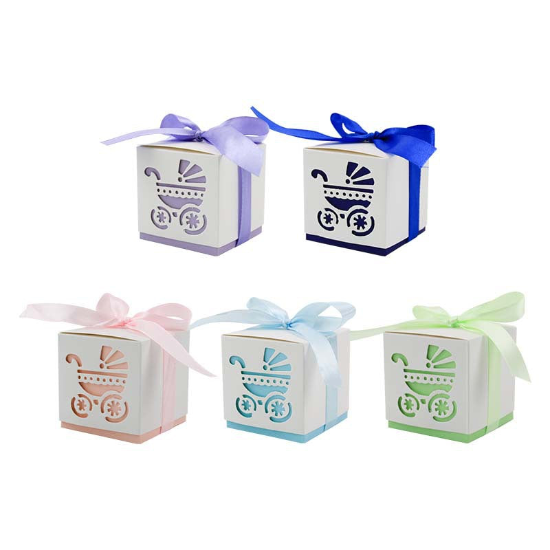 New Hollow Out Baby Stroller Candy Box, Multi-color Paper Favor Boxes, Baby Full Month Return Gift Packaging Box