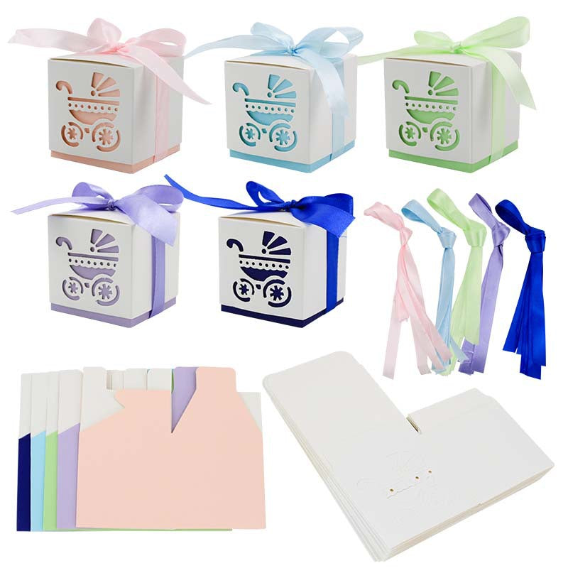 New Hollow Out Baby Stroller Candy Box, Multi-color Paper Favor Boxes, Baby Full Month Return Gift Packaging Box